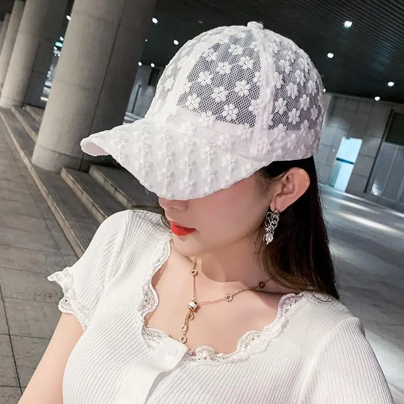 Summer Lace Hat Cotton Baseball Cap for Women Men Breathable Mesh Snapback Hat - £6.35 GBP