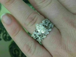 1.60Ct Pear Cut Diamond Vintage Engagement Ring Bridal Set 14k White Gold Finish - £94.58 GBP