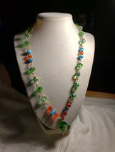 20-in Blue Green Orange Handcrafted Necklace Vintage Green Pendant - £19.83 GBP
