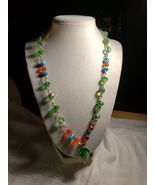 20-in Blue Green Orange Handcrafted Necklace Vintage Green Pendant - £19.99 GBP