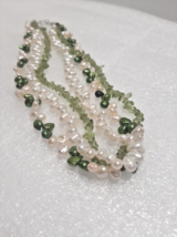 Vintage Fresh Water Pearl Necklace Dyed Green Pearls Jadeite Chips - £19.60 GBP