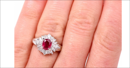 Stunning Halo Ruby 1.30ct G-H Diamond Baguettes &amp; Rounds Halo Ring 5.5 - £1,266.17 GBP