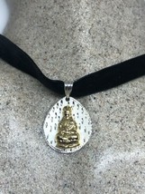vintage Buddha Deco Golden 925 Sterling Silver Necklace - £30.45 GBP