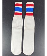 Vintage Tube socks 18&quot; Long 2 color 3 stripes Red Blue Knit Over the Calf - $9.90