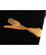  KNIFE and FORK Tie Clasp Clip Vintage Copper Enamel Silvertone 2" Chef Cook - $16.82