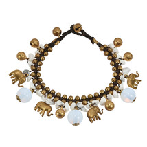 Bohemian Beach Brass Elephants w/ Howlite &amp; Moonstone Jingle Bell Boho Bracelet - £10.62 GBP