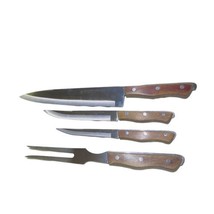 VTG Maxam Precision Hollow Ground Stainless Steel Wood Handle Knives &amp; F... - £25.09 GBP