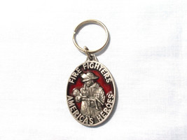 Fire Fighters America&#39;s Heroes Pewter Red Inlay Usa Made Key Ring 1996 Vintage - £6.79 GBP