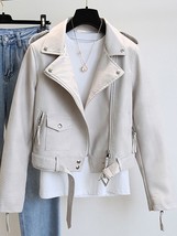 Umn women faux leather jacket slim streetwear khaki leather coat biker moto jacket with thumb200