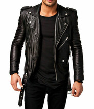 Slim fit Biker Genuine lambskin Leather Jacket Motorcycle jacket Men Black - £84.78 GBP+