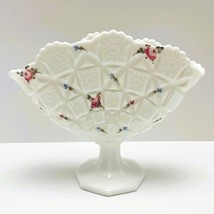 Vintage Westmoreland Quilt Pattern w/Painted Roses, Fan-Shaped Milk Glass Vase - $33.61