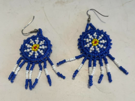 Vintage 1970s Native American Earrings Western Handmade USA White &amp; Blue - $14.25