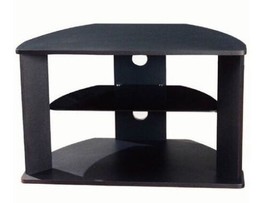 Corner TV Stand with Glass Shelf Black Built-In Cord Holes 29.7"Lx18.7"Dx18.3"H - £74.53 GBP