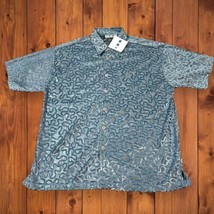 Adonis XL Short Sleeve Button Down Jacquard Sheer Weave Y2K Blue/Gray - $10.88