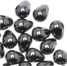 10 Teardrop Beads Czech Glass Hematite Mermaid Tears Jewelry Supplies 9mm - £5.93 GBP