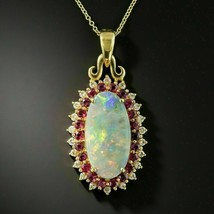 3.00Ct Oval Cut Simulated Fire Opal Ruby Pendant Necklace 14k Yellow Gold Plated - $112.31