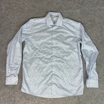 Eton Mens Shirt 17 43 White Blue Button Floral Dress Contemporary Formal Top - $39.98