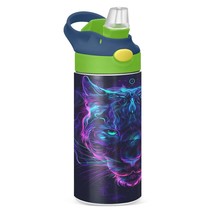 Black Panther Kids Boys Water Bottle With Straw Insulated Stainless Steel Reusab - £30.62 GBP