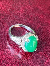 Vintage Silvertone Band w Large Prong Set Oval Green Cab Size 9 – top of ring is - £10.46 GBP