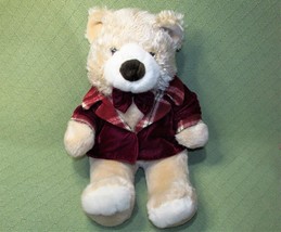 TB TRADING 20&quot; TEDDY BEAR PLUSH TAN STUFFED ANIMAL WITH VELVET JACKET BO... - £17.36 GBP