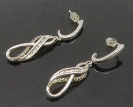 925 Sterling Silver - Vintage Genuine Diamonds Infinity Dangle Earrings - EG8482 - £76.50 GBP