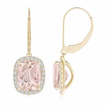 Natural Morganite Drop Earrings with Diamond in 14K Gold (Grade-A , 9x7MM) - £1,181.25 GBP