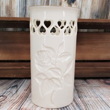 Lenox Ivory Porcelain 6&quot; Vase Reticulated Hearts Rose Gold Leaf Trim Vintage - £17.78 GBP