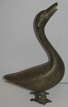 Vintage Brass 9 3/8&quot; Goose Farmyard Country Figure Figurine Great Patina - $18.81