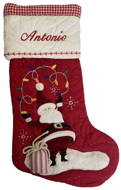 Primary image for Pottery Barn Kids Quilted Light Up Santa Christmas Stocking Monogrammed ANTONIO