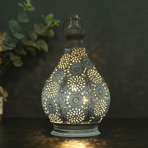 Moroccan Style Vintage Lantern Metal Table Lamp Battery Powered 11.5&quot; Tall Cordl - £42.36 GBP