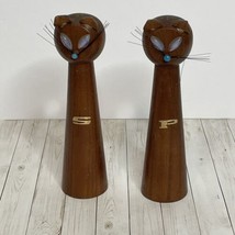 Vintage MCM Wooden Siamese Cats Brown Salt and Pepper Shakers Made In Japan - $14.57