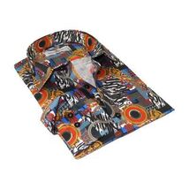 Men's EMILIO CERUTTI Sport Shirt 100% Cotton Long Sleeves #EMC13 Black Red image 2