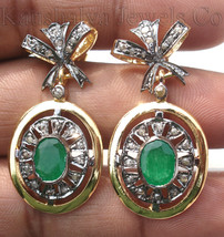 Victorian 1.52ct Rose Cut Diamond Emerald Christmas Wedding Women’s Earr... - £382.56 GBP