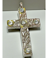 Vintage Rhinestone Cross Pendant Silver‑Tone 1.25" x 1" Religious Jewelry - $12.99