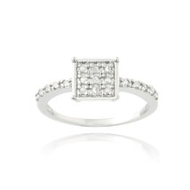 1/5CT Redondo Diamante Natural Cuadrado Compromiso Ring 14K Oro Blanco Chapado - £174.66 GBP