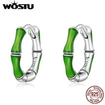 WOSTU 925 Silver Simple Green Bamboo Ear Buckles Elegant Stud Earrings For Women - £18.40 GBP
