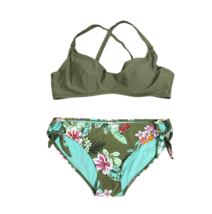 No Boundaries Tropical O-Ring Bikini Size L XL Olive Green Ribbed Underw... - $9.85
