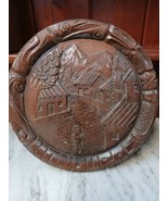 Honduras 14&quot; Round Carved Wood Wall Plaque Rural Village Scene - $61.04 CAD