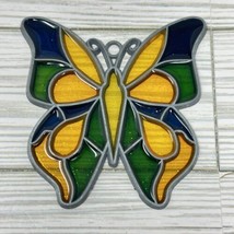Vintage Butterfly Suncatcher Yellow Green Glitter - $12.86