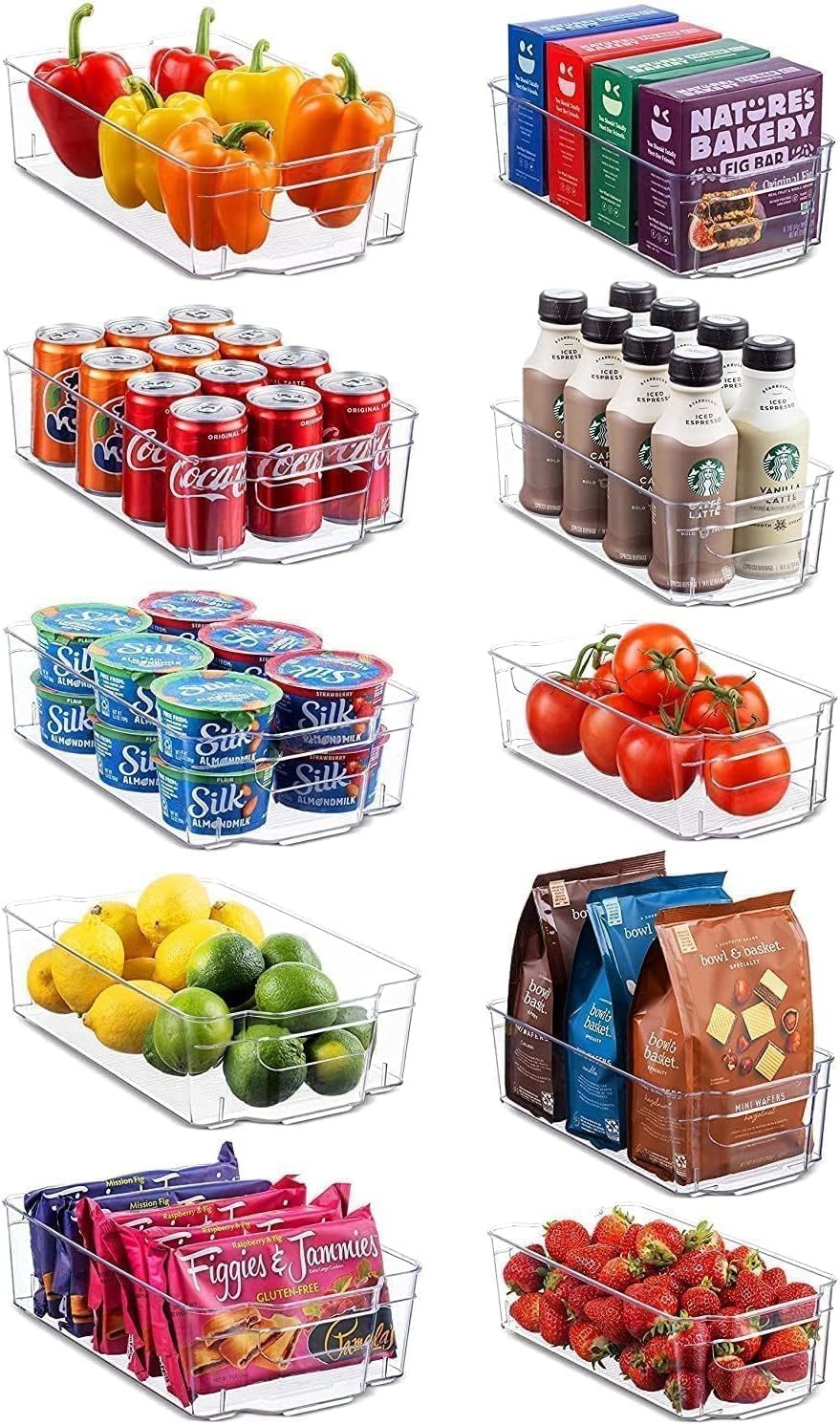 Set Of 10 Refrigerator Organizer Bins - 5 Wide And 5 Narrow Stackable Fr... - $41.99