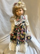 Vintage 17” Porcelain Doll Long Floral Dress with Stand - £11.17 GBP