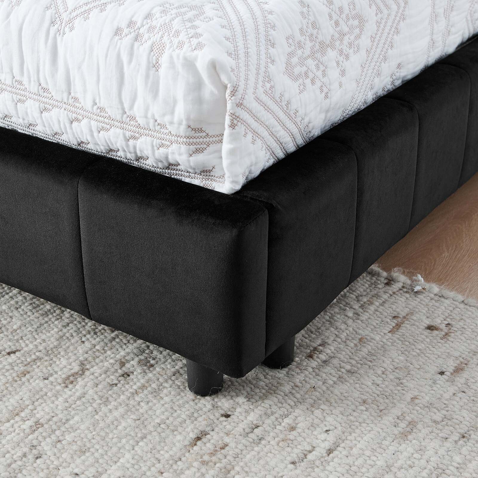 Full Size Upholstered Tufted Bed Frame Velvet Black Sofa Item image 5