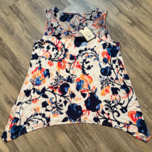 Dana Buchman XL Sleeveless Tunic Top Floral Handkerchief Hem Blue Orange - £14.38 GBP