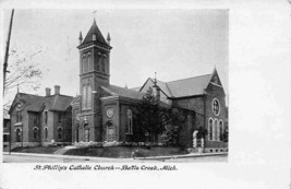 St Phillip&#39;s Catholic Church Battle Creek Michigan 1910c postcard - £5.84 GBP