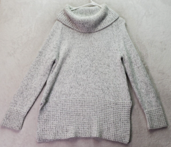 DKNY Sweater Women&#39;s Large Gray Knit Acrylic Long Sleeve Cowl Neck Slit ... - $26.76
