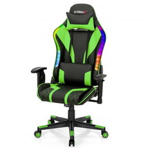 Gaming Chair Adjustable Swivel Computer Chair with Dynamic LED Lights-Green - £230.07 GBP