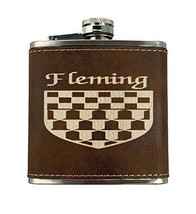 Flemming Irish Coat of Arms Leather Flask - Rustic Brown - £19.71 GBP