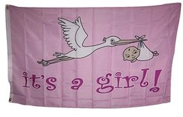 3X5 It&#39;S A Baby Girl Pink Stork Delivery Flag 3&#39;X5&#39; Banner Brass Grommets - £3.92 GBP