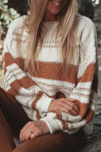 Maggie Striped Knit Puff Sleeve Casual Sweater - £27.84 GBP