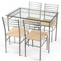 5 Pieces Dining Set Glass Table and 4 Chairs - £143.23 GBP